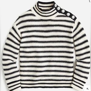 J.Crew NWT Cable Knit Mockneck Pullover Striped Sweater Jewel Buttons Size L
